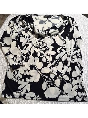 Jones New York Black White Floral 3/4 Sleeve Blouse Top Plus Size 0X